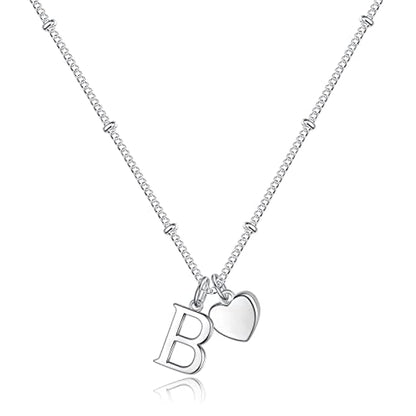 Heart Initial Necklaces for Girls, Letter A-Z Silver Necklace | Silver Plated, Heart Initial Necklaces for Girls, Necklace for Women, Teen Girl Gifts, Dainty Heart Necklaces, Birthday Gifts - color: B