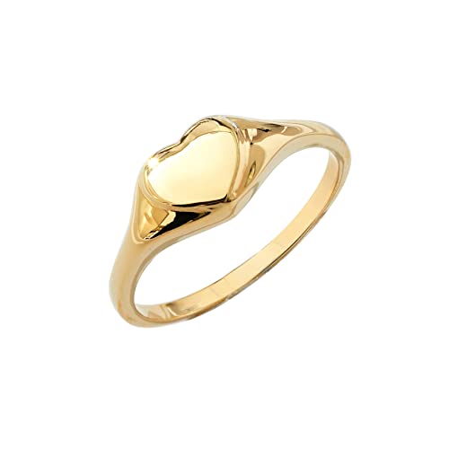 Amazon Essentials 14K Plated Sterling Silver Round Signet Ring - color: Yellow Gold, size: 8, style: Heart