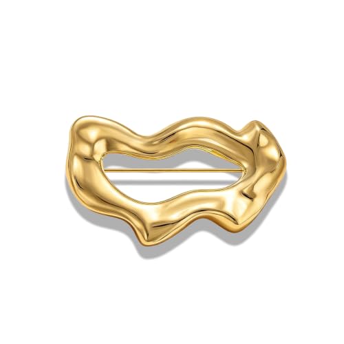 Geometric Teardrop Brooch for Women Gold Silver Statement Metal Brooch Pins Chunky Irregular Round Lapel Pin Coat Sweater Scarves Shawl Brooches Fashion Wedding Party Prom Jewelry - color: gold wave
