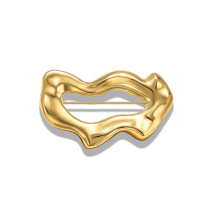 Geometric Teardrop Brooch for Women Gold Silver Statement Metal Brooch Pins Chunky Irregular Round Lapel Pin Coat Sweater Scarves Shawl Brooches Fashion Wedding Party Prom Jewelry - color: gold wave
