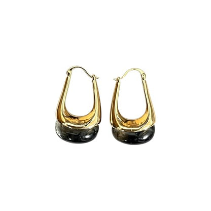 Acrylic Gold Hoop Earrings Chunky Hoop Dangle Drop Huggie Earring Statement Resin Jewelry for Women - color: Dark Gray