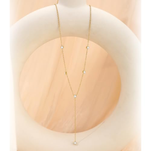 Lariat Necklace for Women Long Gold Y Necklace Teen Gifts Trendy Marquise Teardrop Square Round Cubic Zirconia Drop Necklaces Simple Layered Summer Beach Necklaces Jewelry Birthday Vacation Gifts