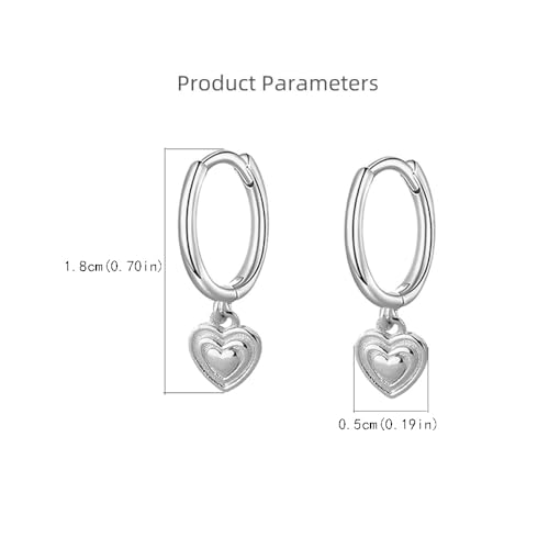 Dainty Heart Love Small Huggie Hoop Earrings for Women Girls 925 Sterling Silver Tiny Cute Charms Dangle Drop Cartilage Hypoallergenic Minimalist Jewelry Gifts