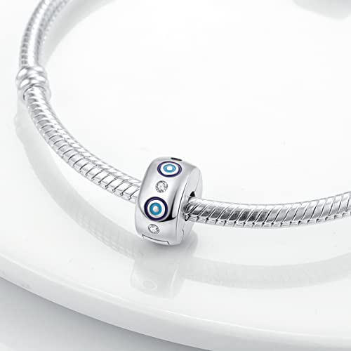 Parmuz Clip Spacer Charm for Bracelet 925 Sterling Silver Stopper Beads | Pave Lock Stopper Charm for Necklace Pink Daisy Butterfly Cubic Zirconia Openable Beads Jewelry Gift for Woman - color: Eye clip charm