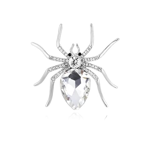 Halloween Spider Crystal Pins for Women Men Vintage Gold Plated Sapphire Blue Red Rhinestone Spider Lapel Pin Gothic Punk Style Reptile Animal Brooch Halloween Party Jewelry Gifts - color: white