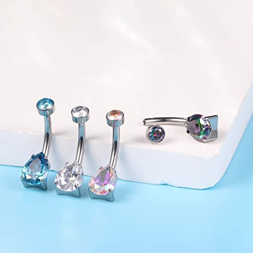 limerencia 14G G23 Titanium Belly Button Ring with Small Teardrop Cubic Zirconia 10mm Internally Threaded Navel Piercing Jewelry - color: White CZ