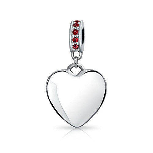Bling Jewelry .925 Sterling Silver Blue Crystal Accent Bale Heart Shape Dangle Bead Charm for Bracelet - color: Dark Red Engrave
