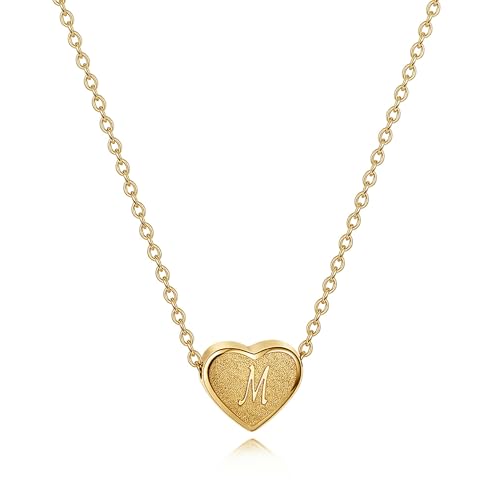18k Gold Plated Heart Pendant Letter Necklaces for Girls Stainless Steel Initial Necklace for Women Birthday Gifts for Girls Women - color: Brushed Gold, style: Letter M