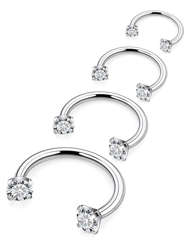 Horseshoe Nose Ring Surgical Steel Double Stud Nose Ring 16g Lip Rings Cubic Zirconia Daith Piercing Jewelry for Women Inner Diameter 6/8/10/12mm - color: 16g,inner DIA.6/8/10/12mm
