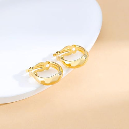 Gold Metal Clip On Earrings for Women Non Pierced Dangle Drop Earrings Multiple Styles - color: gold hoop C