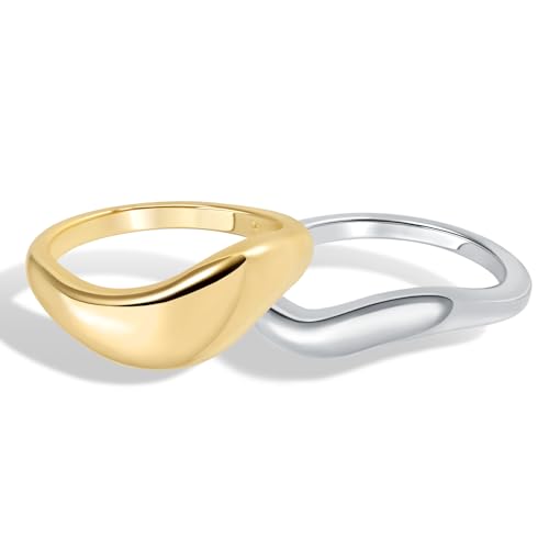 Stacking Rings for Women Gold Plated Wavy Pinky Thumb Ring Stack Size 4-9 - color: Gold3