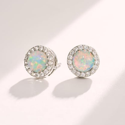 SWEETV Cubic Zirconia Stud Earrings, 8mm Round Cut, Rhinestone Hypoallergenic Earrings for Women & Girls | 9mm Round Cut Hypoallergenic 925 Sterling Silver Stud Earrings for Bridal Bridesmaid Prom Weddings Parties,Silver - color: 13.Opal Blue