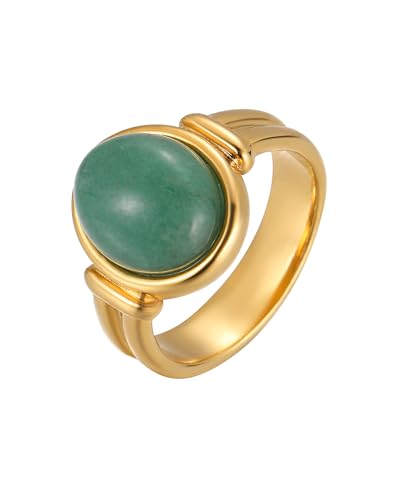 YeGieonr Gold Rings for Women Trendy Non Tarnish Chunky Gold Plated Ring, Waterproof Stainless Steel Gold Jewelry Gift - color: Green Aventurine, size: 6