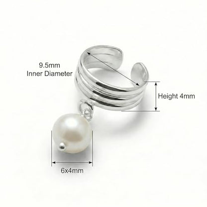925 Sterling Silver Ear Cuff, Handmade Single Band Adjustable Non Piercing Clip On Cartilage Earring, Minimalist Ear Wrap Faux Piercing Jewelry for Women - style: Pearl