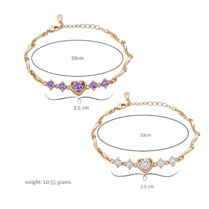 Nilu's Collection Women's Copper Sterling Silver Heart Shape Stone Charm Bracelet - color: Rose Gold Combo Bracelet
