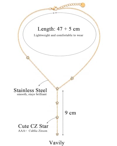 14K Gold Plated Lariat Necklace for Women, Dainty Star Drop Long Necklaces CZ Y-Shaped Pendant Necklaces for Women Trendy Jewelry - color: star