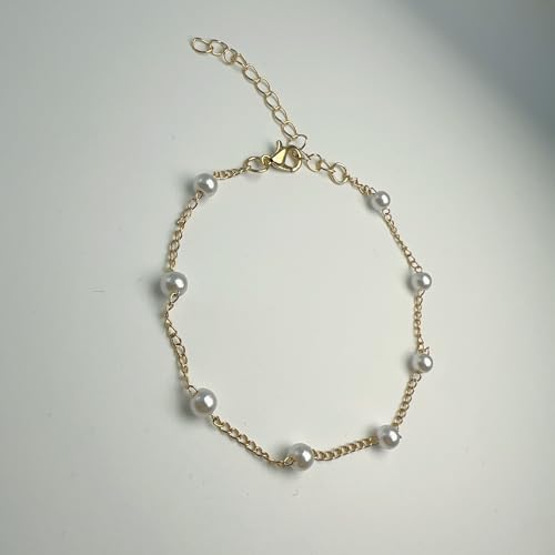 Anklet for Women Layered Anklets Women Double Heart Silver Bohemian Pearls Flat Chain Ankle Bracelet Charm Beaded Dainty Foot Jewelry Heart Charm Dainty Layer Anklets Trendy - color: Tiny Pearl