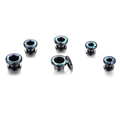 WBRWP 2pcs Hollow Gold Stainless Steel with Zircon Ear Plugs Tunnels - Ear Expander - Ear Gauges Stretcher Body Piercing Jewelry 8g-5/8 - color: Black Steel with Seashell
