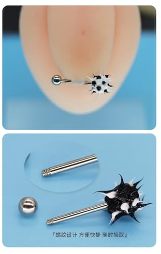Surgical Steel Spiky Ins Colorful Fire Tongue Nipple Ear Rings Bar Barbell Stud Piercing - style: Black & White