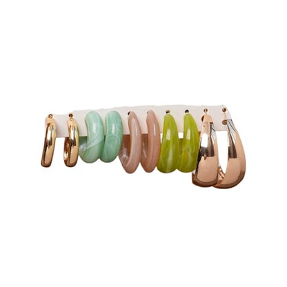 5-6Pairs Acrylic Hoop Earring for Women Chunky C Shape Hoop Earrings Resin Sets Fashion Jewelry