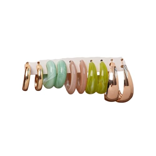 5-6Pairs Acrylic Hoop Earring for Women Chunky C Shape Hoop Earrings Resin Sets Fashion Jewelry