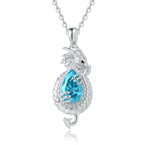 Dragon Necklace Sterling Silver Wyvern Pendant Jewelry with Teardrop Birthstone Gifs for Women - style: Dragon necklace-Blue stone