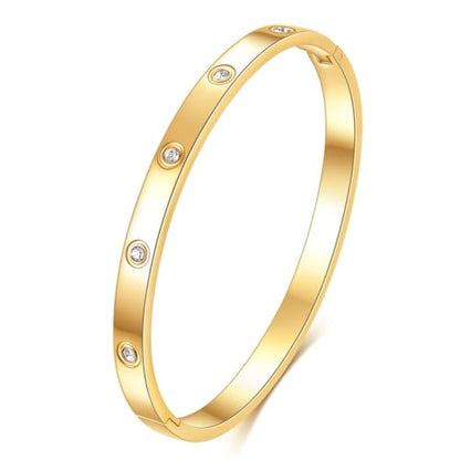 MYNENEY Womens Bracelets Stainless Steel Pave Cubic Zironia Stackable - color: 6mm-Crystal Gold, size: 6 Inch