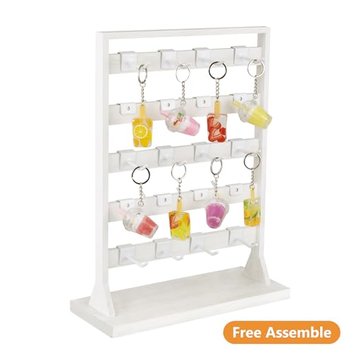 Ikee Design Wooden Jewelry Earring Display Rack, 20 Removable Metal Hooks | Wooden 5 Tiers Jewelry Display Rack with Hooks: Comes with 20 removable metal hooks for earrings, earring cards, bracelets. - color: e) Wash White w/White Hook, 2 Pieces