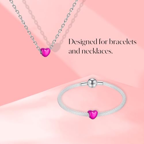 S925 Charms for Bracelets and Necklaces, Gifts for Mothers Nurses Day Graduation, for Girlfriend Family Friend, Bead Pendant, for Pandora, Silver 14K Gold Plated Enamel CZ, DIY Jewelry Making - style: 26 Pink Enemal Heart Charms