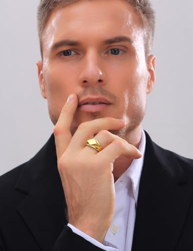 MYNENEY Stainless Steel Square Shape Signet for Men Statement Ring - color: Rhombus Gold