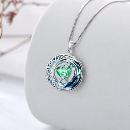 TOUPOP Birthstone Necklace Women Sterling Silver Moon Star Birthday Jewelry | Celtic Moon Pendant with Blue Crystal Anniversary Christmas Jewelry Gifts for Wife Mom Her - color: A-05-Emerald