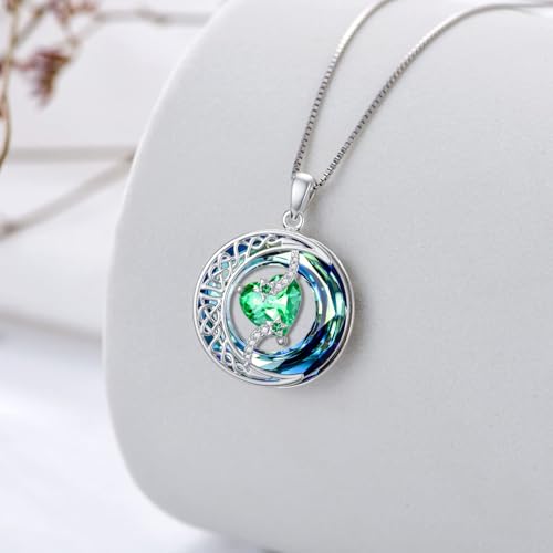 TOUPOP Birthstone Necklace Women Sterling Silver Moon Star Birthday Jewelry | Celtic Moon Pendant with Blue Crystal Anniversary Christmas Jewelry Gifts for Wife Mom Her - color: A-05-Emerald