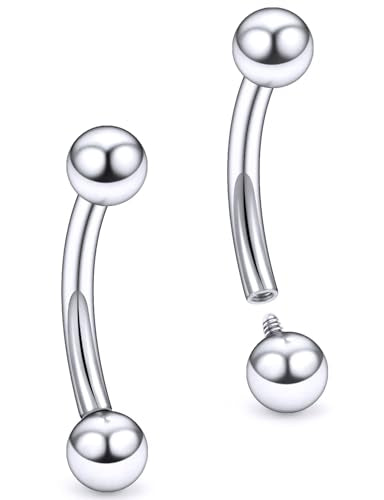 20G 18G 16G 14G 12G 8G 6G 4G 2G Astm F136 Titanium Internal Thread Eyebrow Piercing Jewelry Curved Barbell Vertical Labret Lip Daith Rook Earrings Navel Belly Button Ring Piercing Jewelry - style: 14G, 10MM Length, Ball