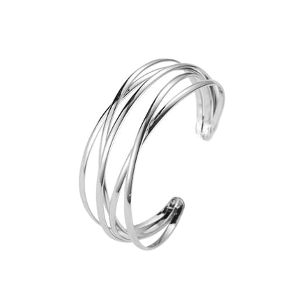 Multi-layer Cuff Bracelet for Women Gold Silver Chunky Cross Wire Bangle Bracelet Wide Adjustable Open Bracelet Trendy Statement Outfits Accessories - color: Silver