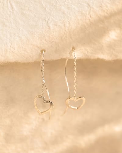 Dangle Earrings for Women - 14K Gold/White Gold/Rose Gold Plated Butterfly Heart Star Hoop Chain Long Tassel Cubic Zirconia CZ Dangle Earrings - color: silver heart