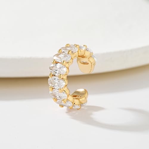 Ear Cuffs Non Piercing for Women 14K Gold Plated Ear Cuff Earrings Colorful Cubic Zirconia Paved Trendy Cartilage Earring Jewelry | Single - color: Gold