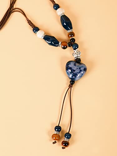 MINACHI Boho Hippie Colorful Ceramic Heart Bead Strand Necklace, Bohemian Summer Statement Jewelry Gift for Women - color: S01