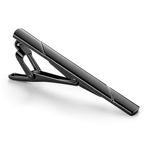 VULKIT Tie Clip Stainless Steel Gentleman Accessories Minimalist Tie Bar Clasp Clip for Business, Party, Wedding, At Work - style: B-Black