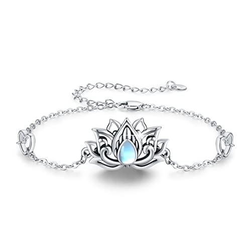 925 Sterling Silver Bohemia Hawaiian Beach Mermaid Floral Bracelet Birthday Graduation Gifts for Women with Gifts Box - style: 23B-Lotus(Moonstone)