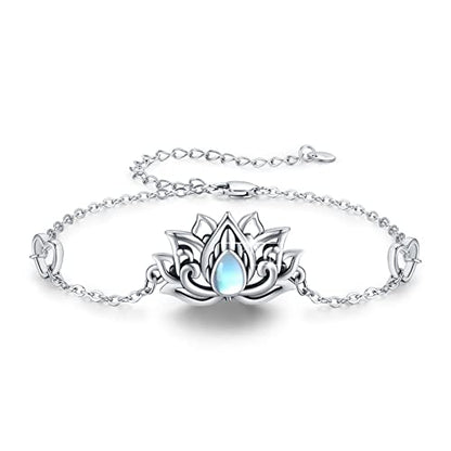 925 Sterling Silver Bohemia Hawaiian Beach Mermaid Floral Bracelet Birthday Graduation Gifts for Women with Gifts Box - style: 23B-Lotus(Moonstone)