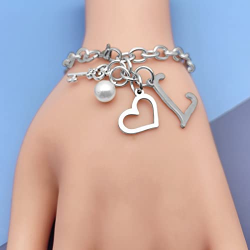 Initial A-Z Bracelets Gift for Women Girls Stainless Steel Chain Bracelet 26 Alphabet Jewelry Gifts for Birthday Anniversary Letter Bracelet Monogram Gifts for Sister Friend Girlfriends Mom 8.26 Inch - color: L