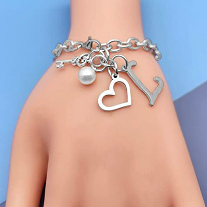 Initial A-Z Bracelets Gift for Women Girls Stainless Steel Chain Bracelet 26 Alphabet Jewelry Gifts for Birthday Anniversary Letter Bracelet Monogram Gifts for Sister Friend Girlfriends Mom 8.26 Inch - color: L
