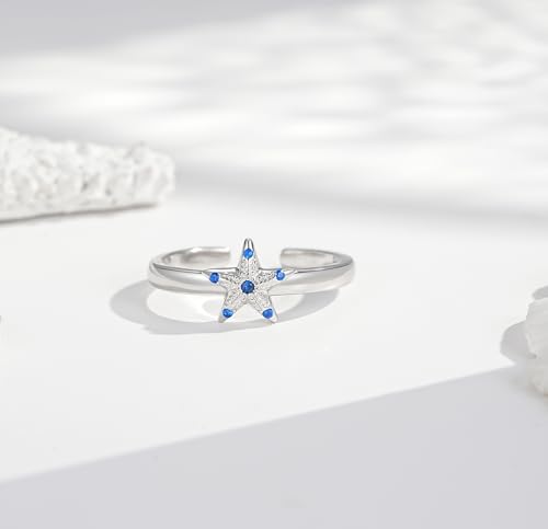 Step Forward 925 Sterling Silver Toe Rings for Women - Adjustable Infinity Daisy Starfish Butterfly Stylish Toe Ring Band for Woman - Summer Vacation Beach Boho Foot Jewelry Gifts - style: Starfish