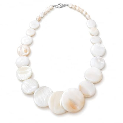 Shell Necklace for Women, White Disc Mother of Pearl Look Statement Choker | White disc beach jewelry with a mother of pearl look and adjustable fit for summer vacation, coastal and resort outfits.