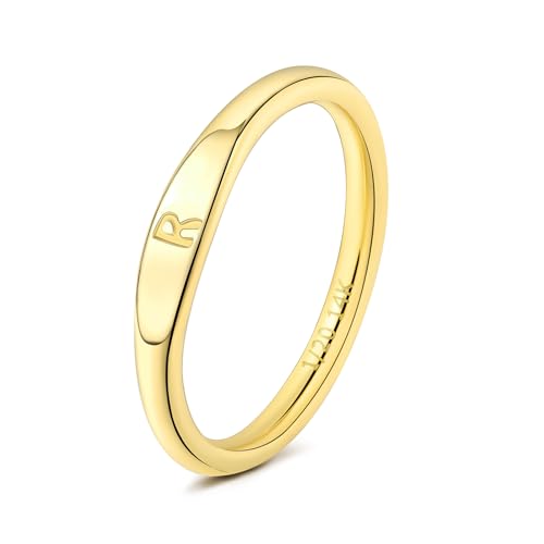 Gold Initial Rings for Women Non Tarnish Thumb Rings for Teen Girls 14K Gold plated for Women - color: R