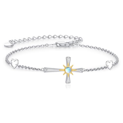 Moonstone Bracelet for Women 925 Sterling Silver Moonstone Bracelet Adjustable Jewelry Gift for Women - style: Cross Bracelet