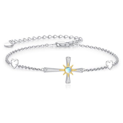 Moonstone Bracelet for Women 925 Sterling Silver Moonstone Bracelet Adjustable Jewelry Gift for Women - style: Cross Bracelet