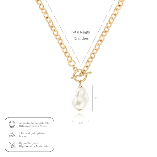 IMBOS 14K Gold Plated Chunky Chain Choker Necklaces for Women Chunky Gold Necklace Tennis Necklace for Women CZ Love Chain Cuban Link Choker Jewelry Gifts - color: Gold-Baroque Pearl Necklace