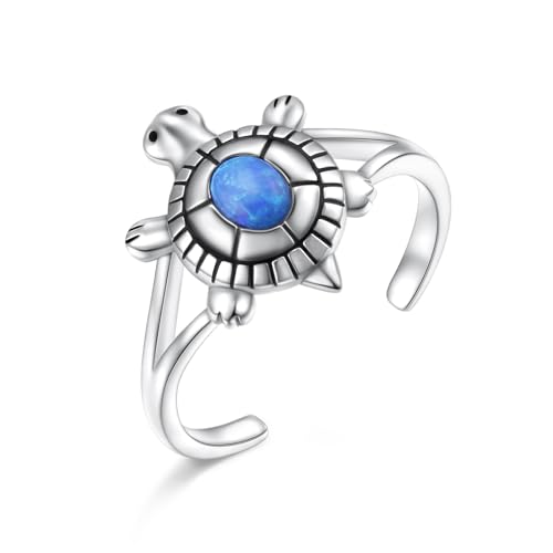 Alphm 925 Sterling Silver Toe Ring for Women Adjustable Open Toe Ring Foot Jewelry Gift - color: Blue Opal-Turtle