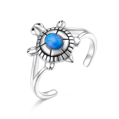 Alphm 925 Sterling Silver Toe Ring for Women Adjustable Open Toe Ring Foot Jewelry Gift - color: Blue Opal-Turtle